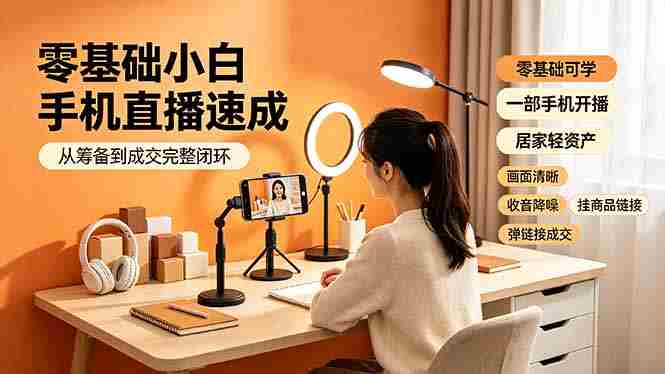 (19231期)零基础小白手机直播速成,从筹备到成交完整闭环,适配苹果安卓系统,解决杂音卡顿留人难问题-一起发