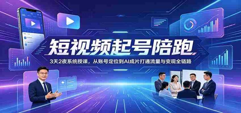 短视频起号陪跑:3天2夜系统授课,从账号定位到AI成片打通流量与变现全链路-一起发