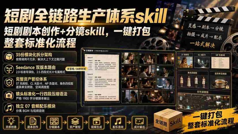 (19911期)短剧全链路生产体系skill,短剧剧本创作+分镜skill,一键打包,整套标准化流程-一起发