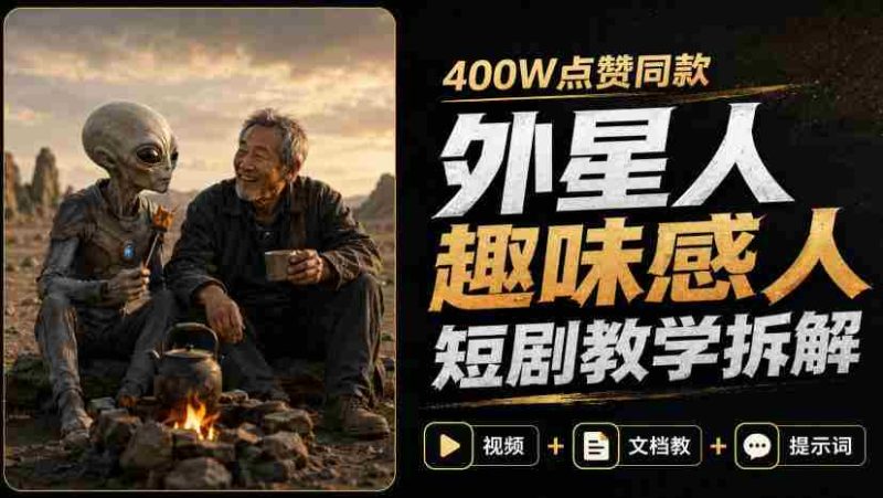 400W点赞同款外星人趣味感人短剧教学拆解,视频+文档教+提示词-一起发