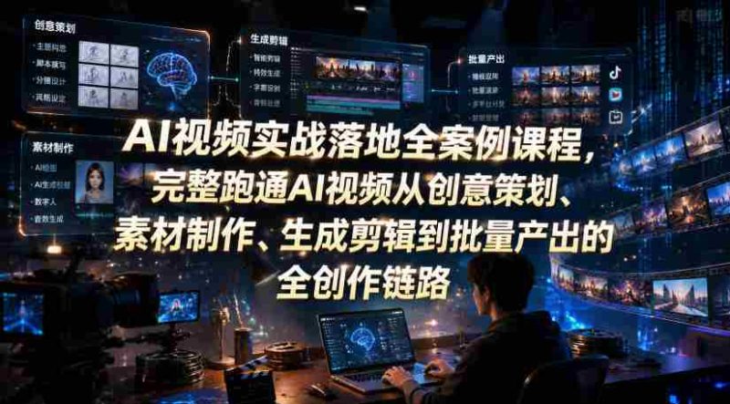 AI视频实战落地全案例课程,完整跑通AI视频从创意策划、素材制作、生成剪辑到批量产出的全创作链路-一起发