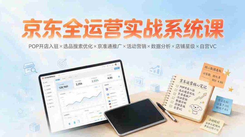 (19581期)京东全运营实战系统课:POP开店入驻×选品搜索优化×京准通推广×活动营销×数据分析×店铺星级×自营VC-一起发