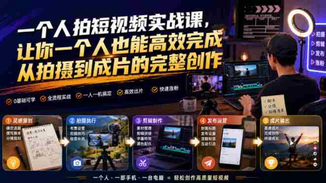 一个人拍短视频实战课,让你一个人也能高效完成从拍摄到成片的完整创作