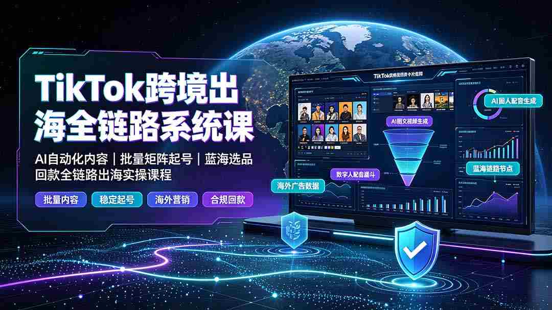 （19425期）TikTok跨境出海全链路系统课-2026年7月：AI自动化内容｜批量矩阵起号｜蓝海选品回款全链路出海实操课程-一起发