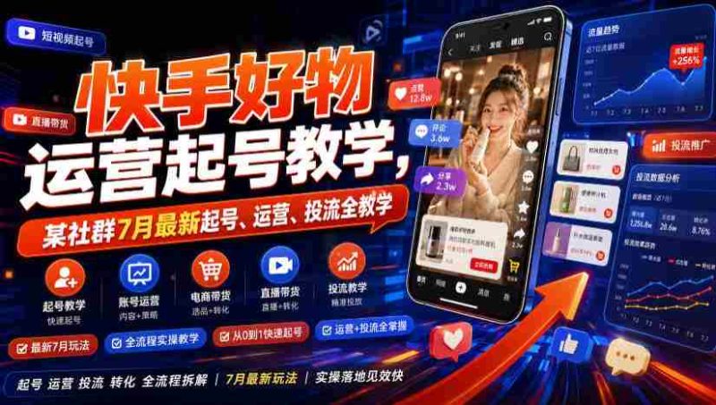快手好物运营起号教学，某社群7月最新起号、运营、投流全教学-一起发