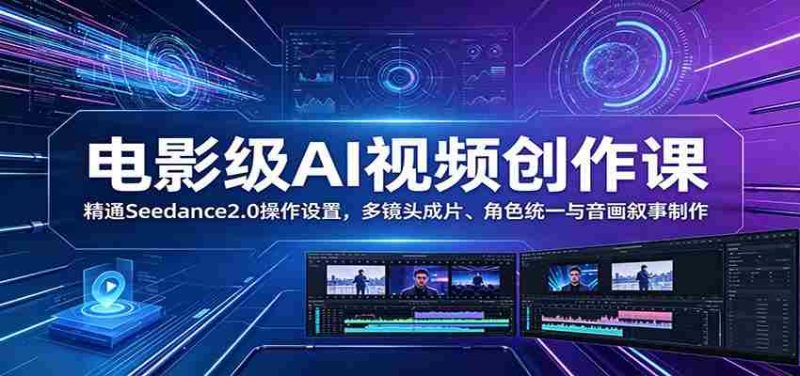 电影级AI视频创作课：精通Seedance2.0操作设置，多镜头成片、角色统一与音画叙事制作-一起发