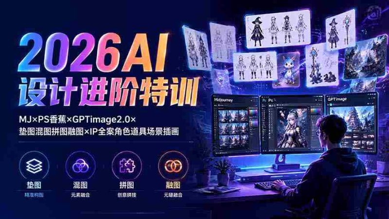 (19569期)2026AI设计进阶特训:MJ×PS香蕉×GPTimage2.0×垫图混图拼图融图×IP全案角色道具场景插画-一起发