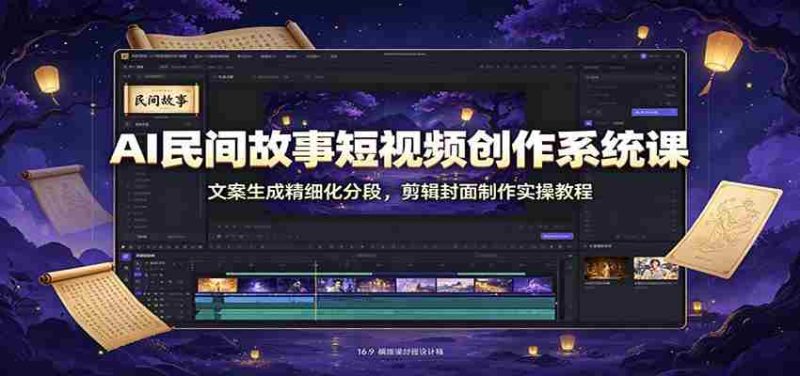 AI民间故事短视频创作系统课:文案生成精细化分段,剪辑封面制作实操教程-一起发