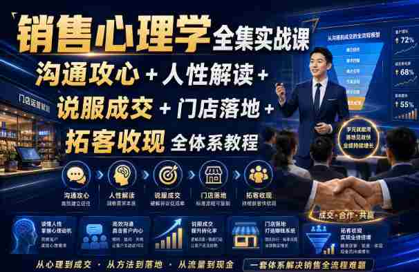 销售心理学全集实战课|沟通攻心+人性解读+说服成交+门店落地+拓客收现全体系教程