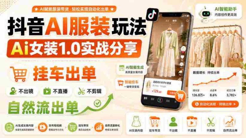 抖音AI服装玩法,Ai女装1.0实战分享,挂车出单,不出镜,不直播,不剪辑,自然流出单-一起发