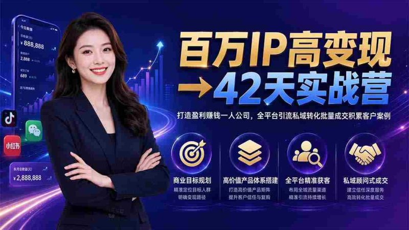 (19589期)百万IP高变现→42天实战营|打造盈利赚钱一人公司,全平台引流私域转化批量成交积累客户案例-一起发