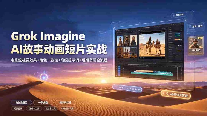 (19305期)Grok Imagine AI故事动画短片实战:电影级视觉效果+角色一致性+高级提示词+后期剪辑全流程-一起发
