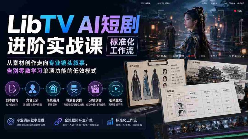(19836期)LibTV AI短剧进阶实操课标准化工作流;从素材创作走向专业镜头叙事,告别零散学习单项功能的低效模式-一起发