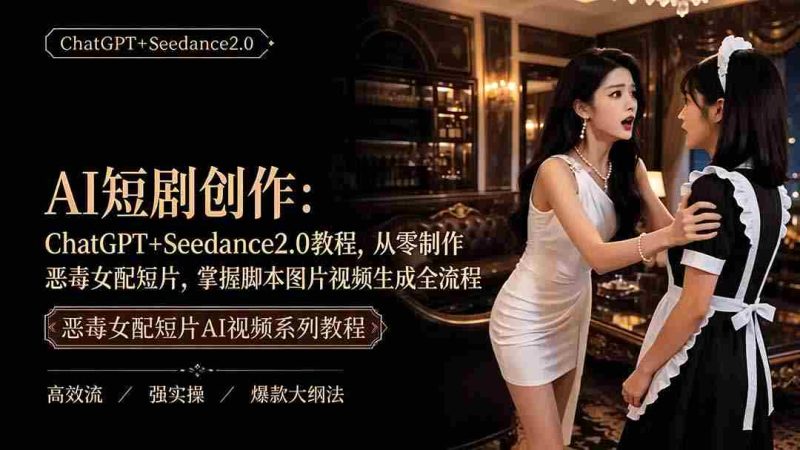 (19545期)AI短剧创作:ChatGPT+Seedance2.0教程,从零制作恶毒女配短片,掌握脚本图片视频生成全流程-一起发