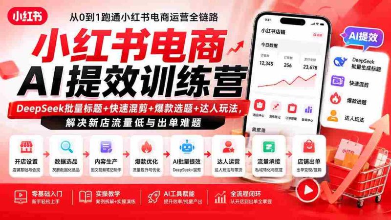 (19749期)小红书电商AI提效训练营—DeepSeek批量标题+快速混剪+爆款选题+达人玩法,解决新店流量低与出单难题-一起发