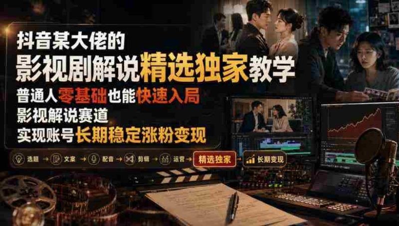 抖音某大佬的影视剧解说精选独家教学,普通人零基础也能快速入局影视解说赛道,实现账号长期稳定变现-一起发