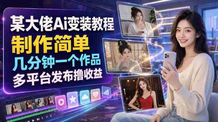 某大佬Ai变装教程,制作简单,几分钟一个作品,多平台发布撸收益