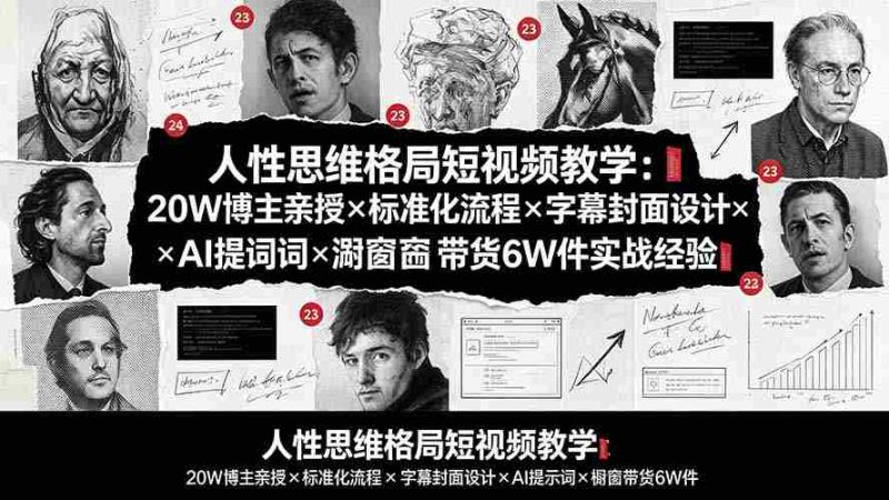（19538期）人性思维格局短视频教学：20W博主亲授×标准化流程×字幕封面设计×AI提示词×橱窗带货6W件实战经验-一起发