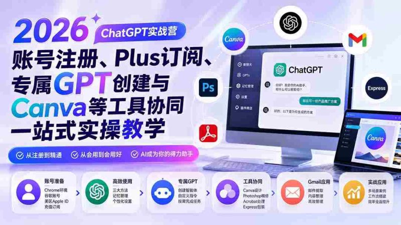 (19924期)2026 ChatGPT实战营;账号注册、Plus订阅、专属GPT创建与Canva等工具协同一站式实操教学-一起发