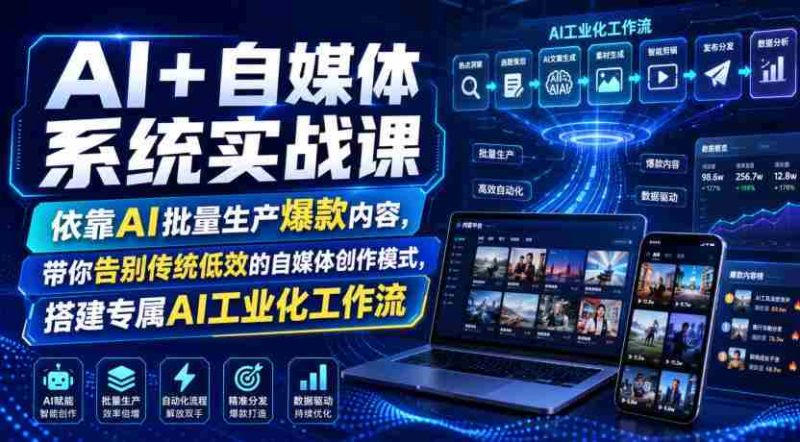 AI+自媒体系统实战课,依靠AI批量生产爆款内容,带你告别传统低效的自媒体创作模式,搭建专属AI工业化工作流-一起发