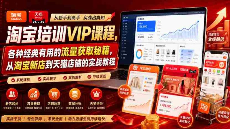 淘宝培训VIP课程,各种经典有用的流量获取秘籍,从淘宝新店到天猫店铺的实战教程(更新7月)-一起发