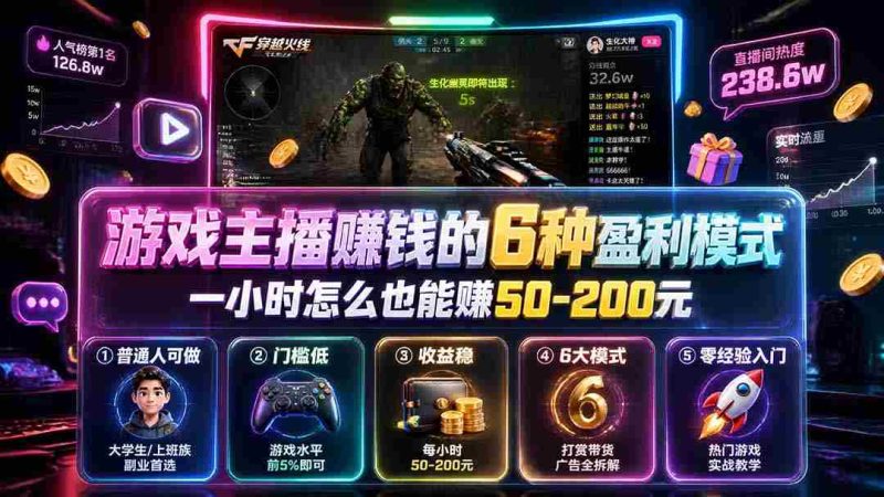 (19627期)付费文章:游戏主播赚钱的6种盈利模式,一小时怎么也能赚50-200元-一起发