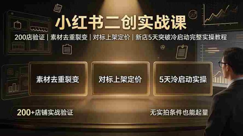 （19370期）小红书二创实战课：200店验证｜素材去重裂变｜对标上架定价｜新店5天突破冷启动完整实操教程-一起发