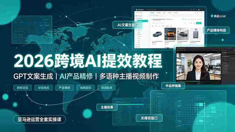 (19286期)2026跨境AI提效教程·GPT文案生成|AI产品精修|多语种主播视频制作,亚马逊运营全套实操课-一起发