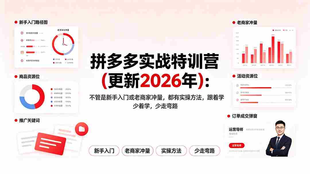 （19724期）拼多多实战特训营(更新2026年)：不管是新手入门或老商家冲量，都有实操方法，跟着学，少走弯路-一起发