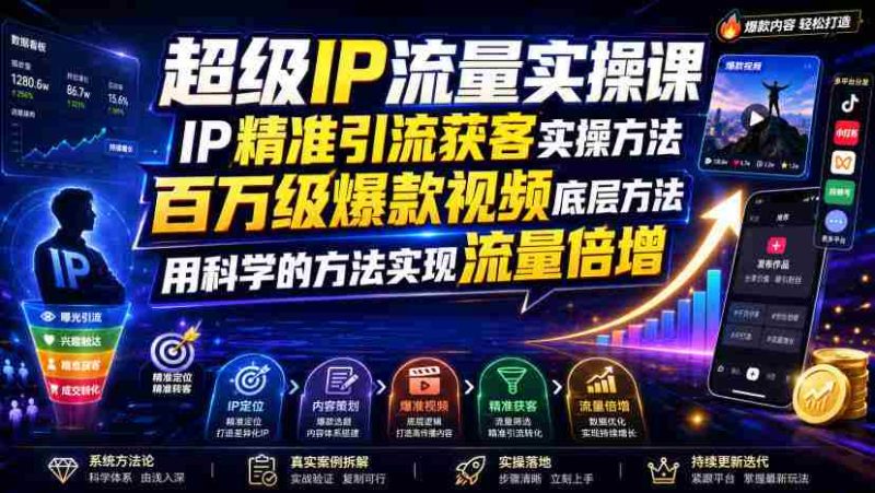 超级IP流量实操课,IP精准引流获客实操方法,百万级爆款视频底层方法,用科学的方法实现流量倍增-一起发