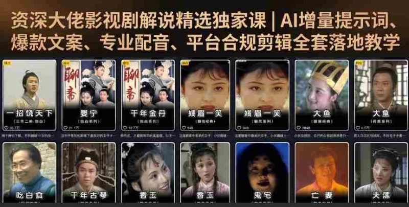 资深大佬影视剧解说精选独家课|AI增量提示词、爆款文案、专业配音、平台合规剪辑全套落地教学-一起发