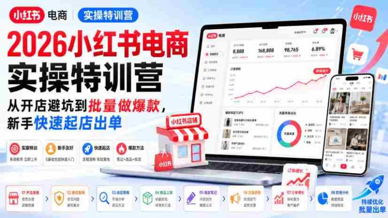 2026小红书电商实操特训营,从开店避坑到批量做爆款,新手快速起店出单-一起发