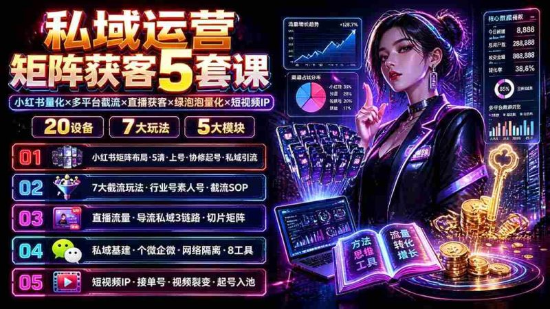 （19617期）私域运营矩阵获客5套课：小红书量化×多平台截流×直播获客×绿泡泡量化×短视频IP×20设备×7大玩法-一起发