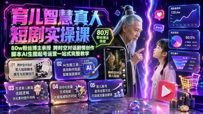 (19663期)育儿智慧真人短剧实操课|80w粉丝博主亲授,跨时空对话剧情创作,脚本AI生图起号运营一站式完整教学-一起发