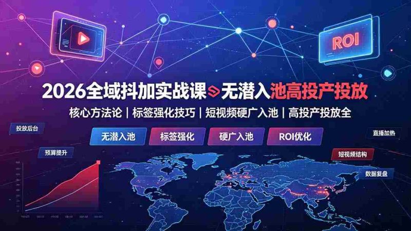 (19341期)2026全域抖加实战课:无潜入池核心方法论|标签强化技巧|短视频硬广入池|高投产投放全教程-一起发