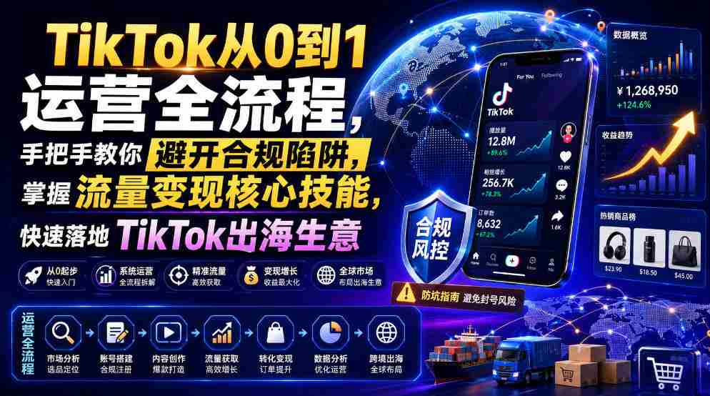 TikTok从0到1运营全流程,手把手教你避开合规陷阱,掌握流量变现核心技能,快速落地TikTok出海生意(更新7月)