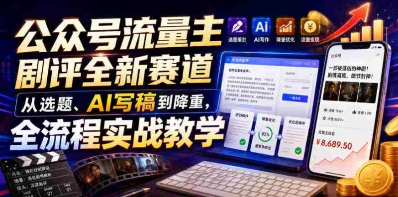 公众号流量主剧评全新赛道,从选题、AI写稿到降重,全流程实战教学-一起发