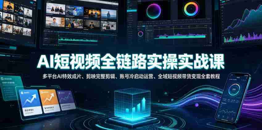 AI短视频全链路实操实战课|多平台AI特效成片、剪映完整剪辑、账号冷启动运营、全域短视频带货变现全套教程