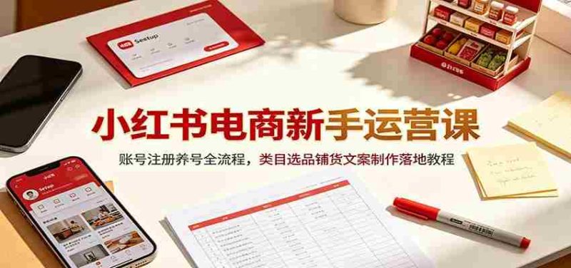 小红书电商新手运营课:账号注册养号全流程,类目选品铺货文案制作落地教程-一起发