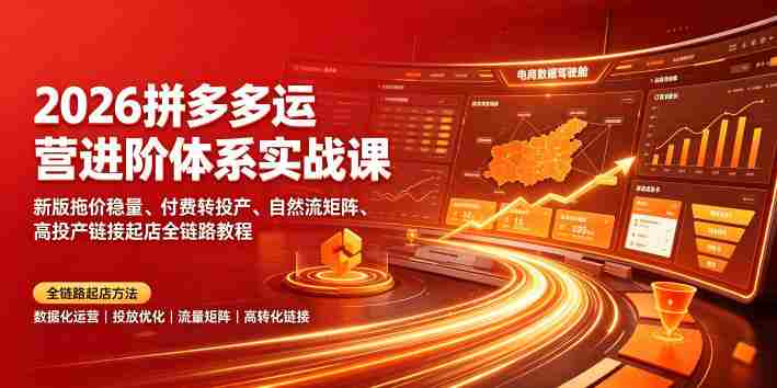 2026拼多多运营进阶体系实战课｜新版拖价稳量、付费转投产、自然流矩阵、高投产链接起店全链路教程-一起发