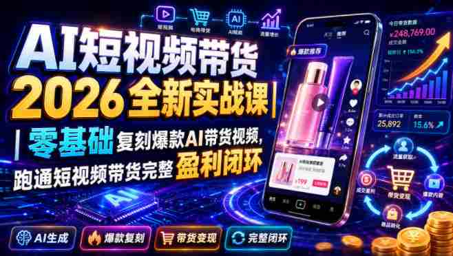 AI短视频带货2026全新实战课|零基础复刻爆款AI带货视频,跑通短视频带货完整盈利闭环