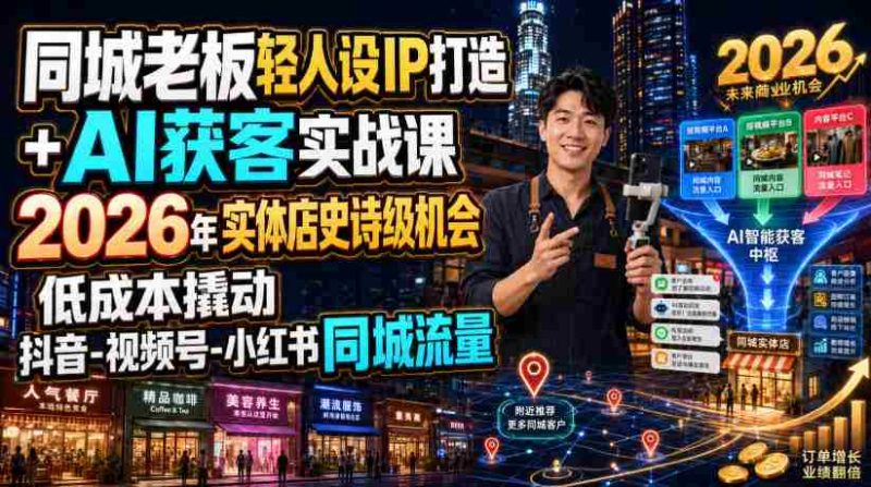 同城老板轻人设IP打造+AI获客实战课,2026年实体店史诗级机会,低成本撬动抖音-视频号-小红书同城流量-一起发