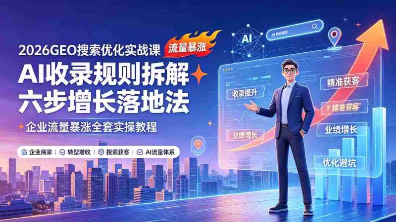 （19333期）2026GEO搜索优化实战课：AI收录规则拆解｜六步增长落地法｜企业流量暴涨全套实操教程-一起发