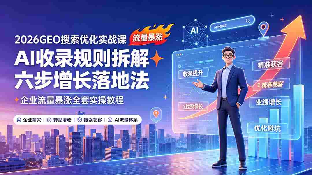 （19333期）2026GEO搜索优化实战课：AI收录规则拆解｜六步增长落地法｜企业流量暴涨全套实操教程-一起发