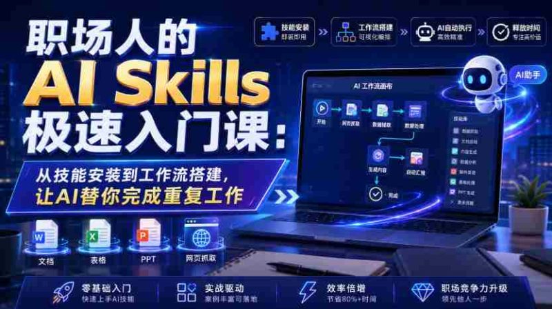 职场人的AI Skills极速入门课:从技能安装到工作流搭建,让AI替你完成重复工作-一起发