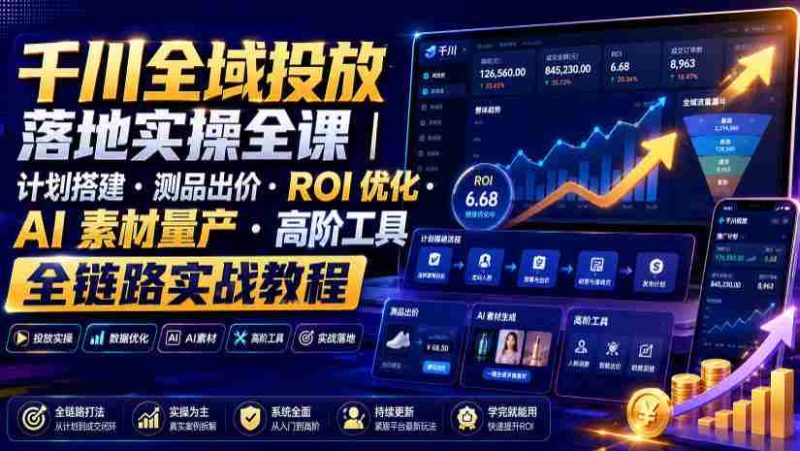 千川全域投放落地实操全课|计划搭建・测品出价・ROI优化・AI素材量产・高阶工具全链路实战教程-一起发