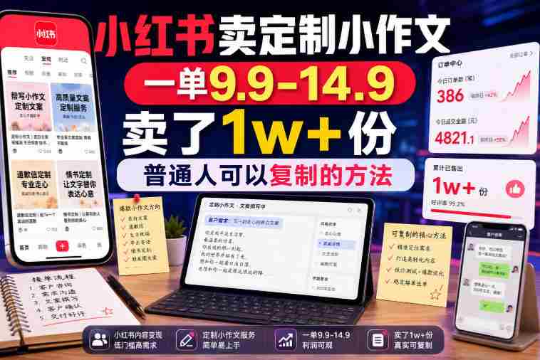 小红书卖定制小作文,一单9.9-14.9,卖了1w+份,普通人可以复制的方法-一起发