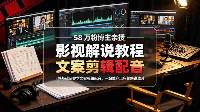 （19160期）58 万粉博主荧幕春秋亲授影视解说教程｜零基础从零学文案剪辑配音，一站式产出完整解说成片-一起发