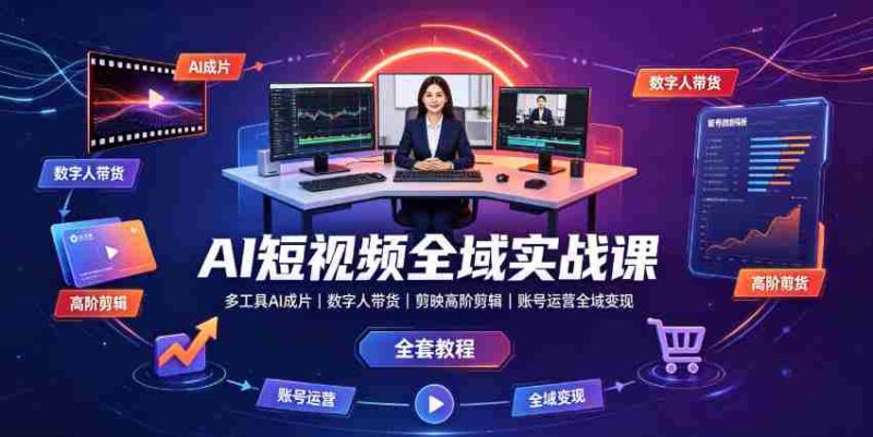AI短视频全域实战课|多工具AI成片、数字人带货、剪映高阶剪辑、账号运营全域变现全套教程-一起发