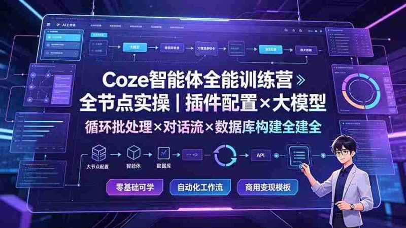 (19324期)Coze智能体全能训练营:全节点实操|插件配置×大模型×循环批处理×对话流×数据库构建全教学-一起发